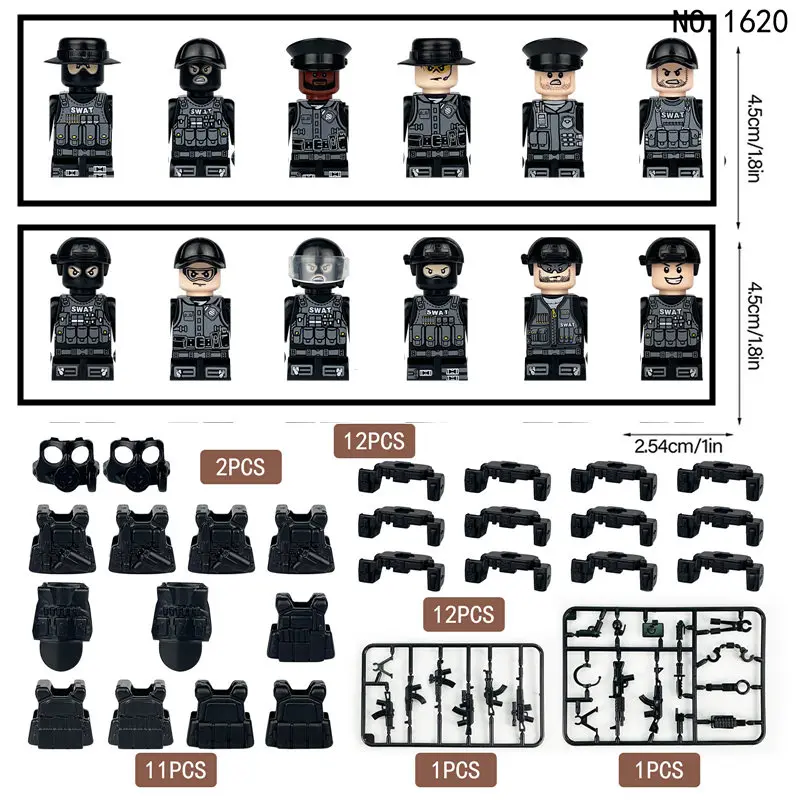No.1620 Action Mini Figures DIY Accembling Building Block Figures SWAT Soldiers With weapons Kids Gift Toys