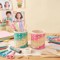 DIY Bamboo Weaving Pen Holder Material Kit Handmade Desktop Stationery Storage Bucket Craft Supplies for Gift Home Office Decor 4
