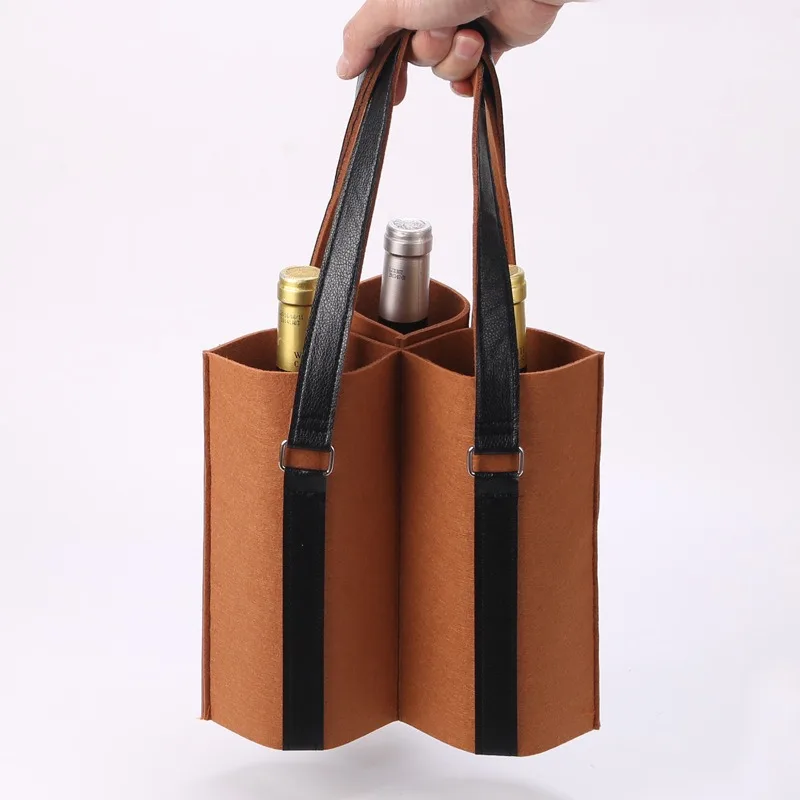 

Felt Wine Storage Bag Carry Handle Solid Color Thick Protable Bottle Carrier Simple Storage Bag