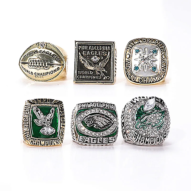 6pcs/set New Creative Champion ring Set souvenir Gift for Friends Ring rugby football Gift Fan souvenir ring 6