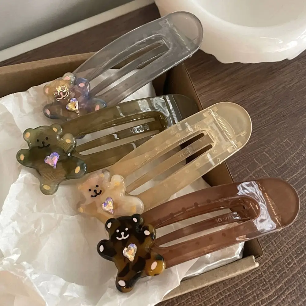 

Stylish Headdress Heart Zircon Large Barrettes Candy Color Korean Duckbill Clips Crystal Women Hairpins Bear Hair Clips