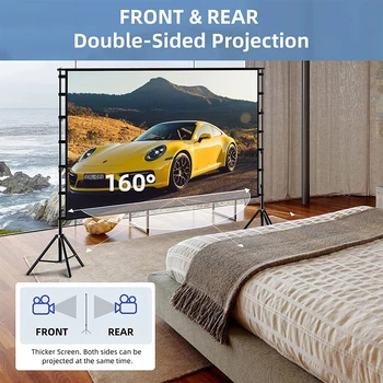 VEIDADZ Projector Screen With Stand White Wrinkle-Free 160° Viewing Angle 60-150 inch Double Sided Screen Home Theater Outdoor 2