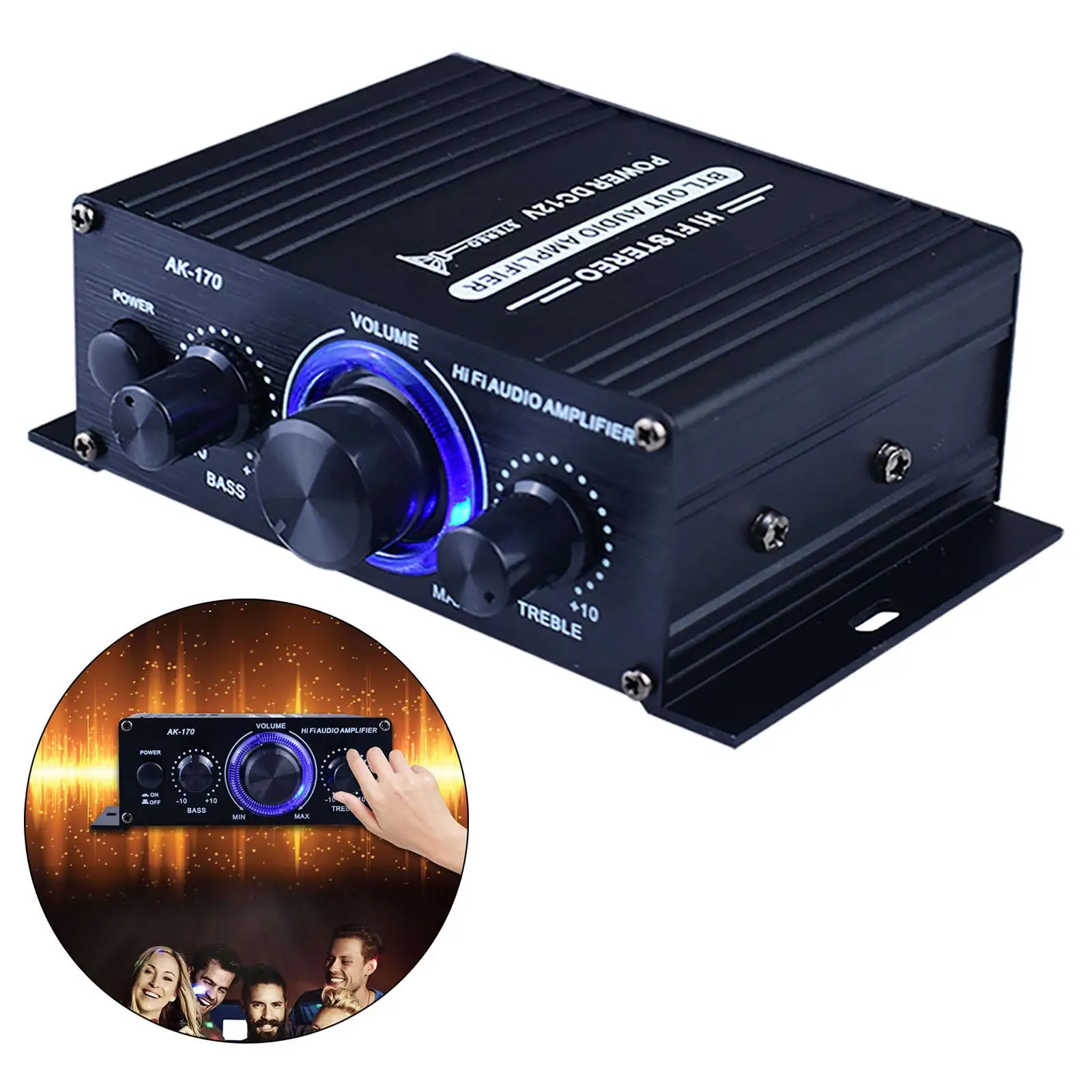 Portable Hifi Audio Power Amplifier 2 Channel Speakers Volume Control