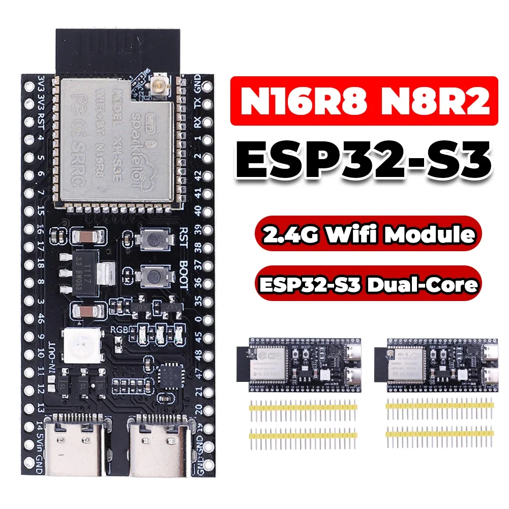 ESP32 S3 개발 보드 확장 어댑터 키트 2.4G Wifi BT 모듈 ESP32-S3-1 N8R2 N16R8 44핀 타입-C ESP32-S3