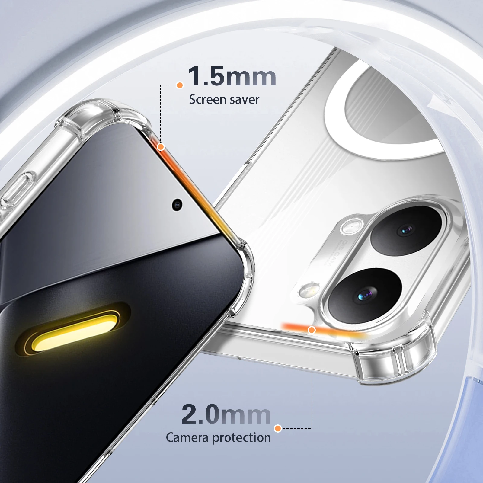 Magnetic Transparent Airbag Shockproof Phone Case with PC+TPU Protection Cover