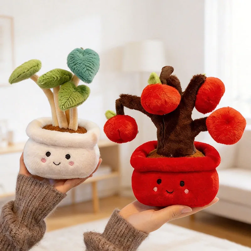 25cm 귀여운 화분에 담긴 봉제인형 부드러운 감 사과 행운나무 인형 장식 베개 장식품 어린이 남아 여아 생일 선물