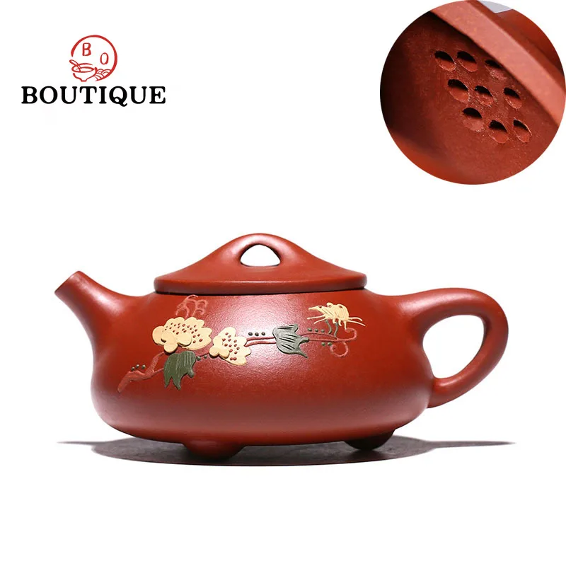 180Ml Chinese Yixing Purple Clay Teapot Master Handmade Flower Pattern Tea Pot Raw Ore Dahongpao Kettle Customized Zisha Tea Set