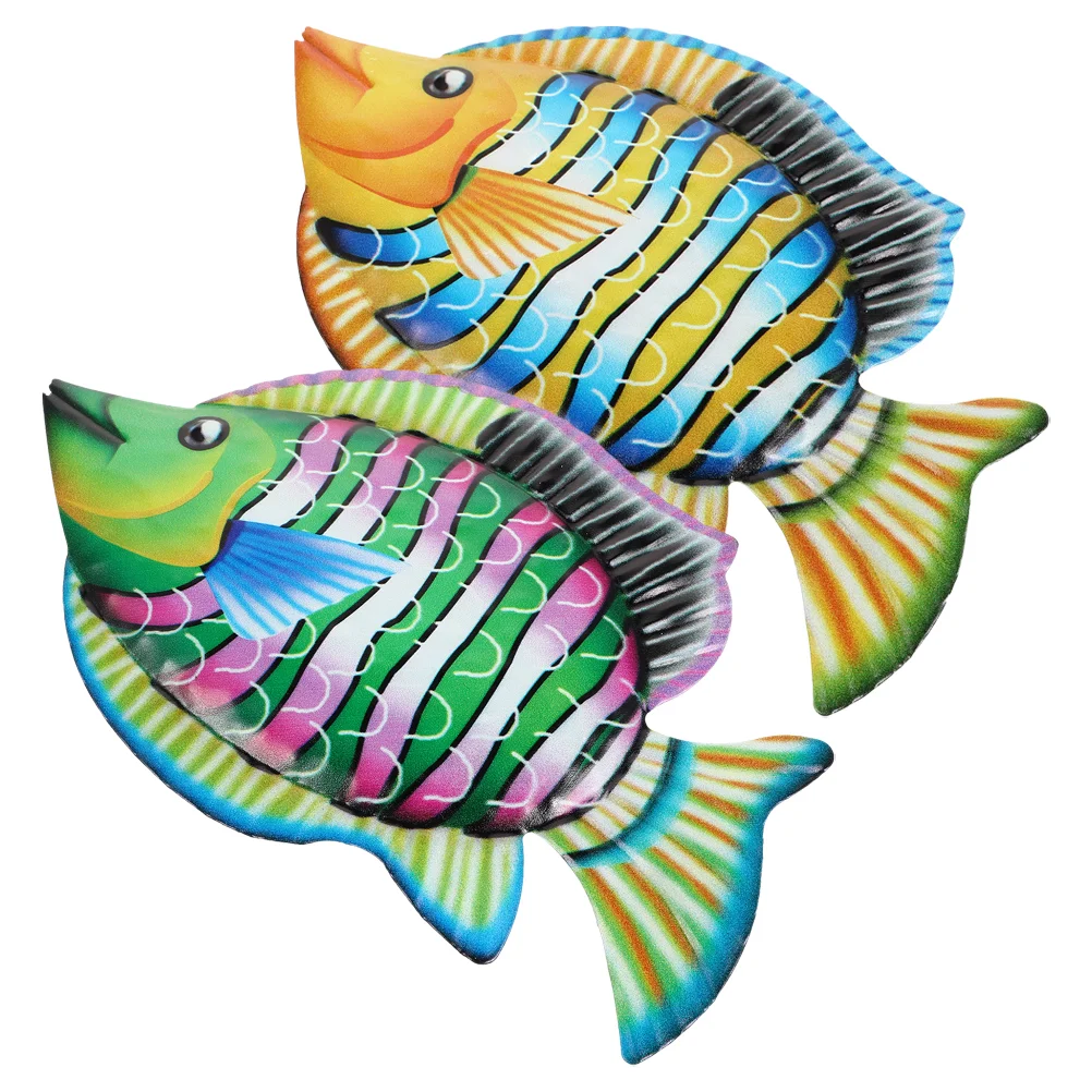 

2Pcs Iron Fish Wall Hanging Ornament Garden Coastal Fish Wall Decoration