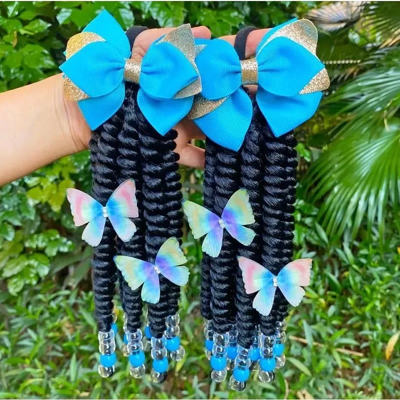 2pack Hair 8inch Kids Braided Ponytail with Beads and Bow  Customized Kids Braided Ponytail with Beds Beads and Butterfly 4