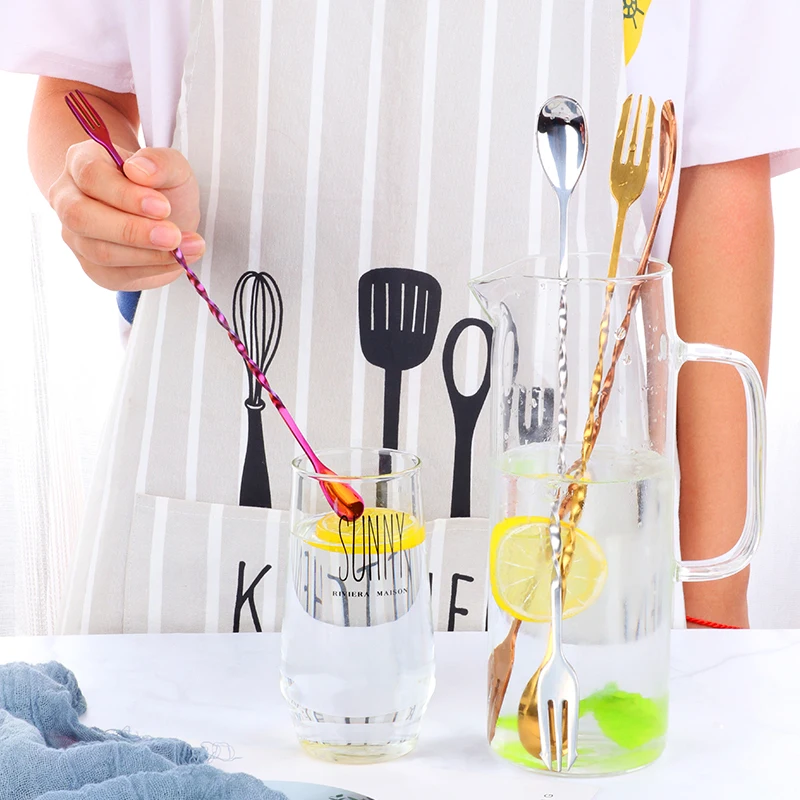 1 pc Cocktail Spoon Stainless Steel Bartender Bar Accessories Home Bars Carafe Gadgets Cool Tool Faced Chocolate Bar Metal Spoon
