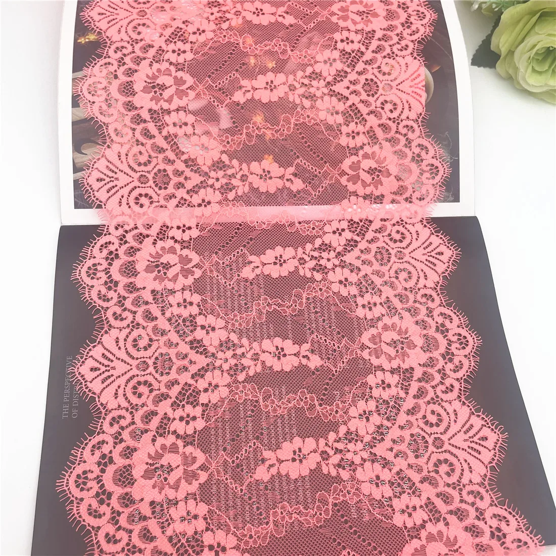 3M/Lot 1.5M/pc Width 9 3/4 inch (25cm) Non-Elastic Orange Eyelash Lace Trim Lingerie Sewing Craft DIY Apparel Fabric Accessory 1