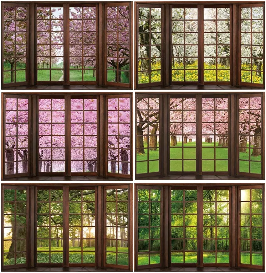 

Фотографический весенний пейзаж Деревянный Ретро подоконник искусственное дерево природные фоны для взрослых детей внутреннее украшение стены