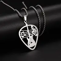 Collier pendentif guitare Note musicale pour femmes et hommes, amoureux de la musique, bijoux en acier inoxydable, cadeaux 1