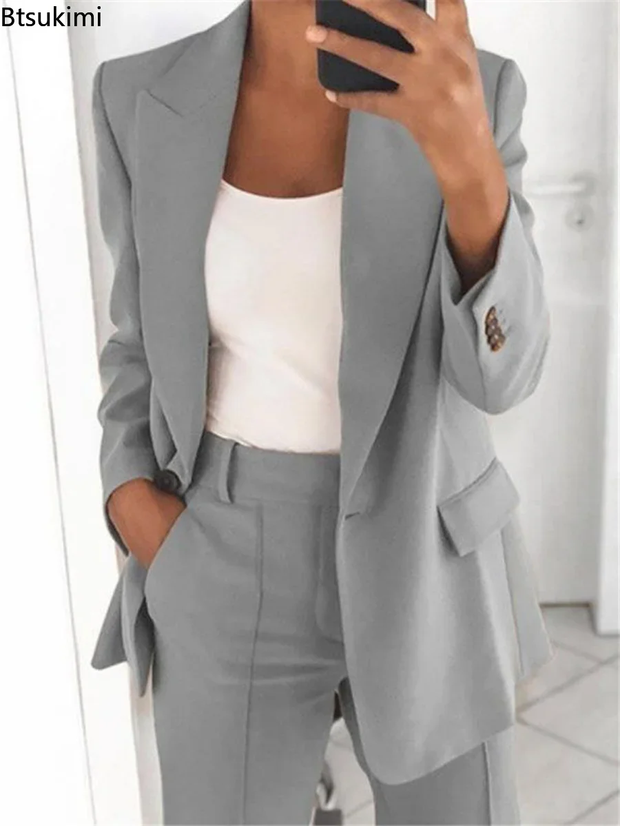 2024Women's Solid Blazers Jacket and Pants Sets 2PCS Slim Fit Formal Office Ladies Elegant Clothing Set Two Pieces Oversized 5XL