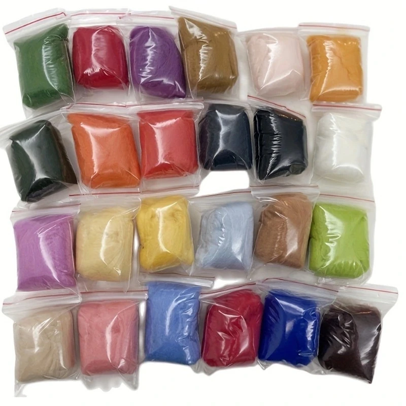1 Set 24 Colors Queensland 70S Wool Roving For Needle Felting Hand Spinning DIY Fun Doll Needlework 5g/bag wool felting kit needle felting wool