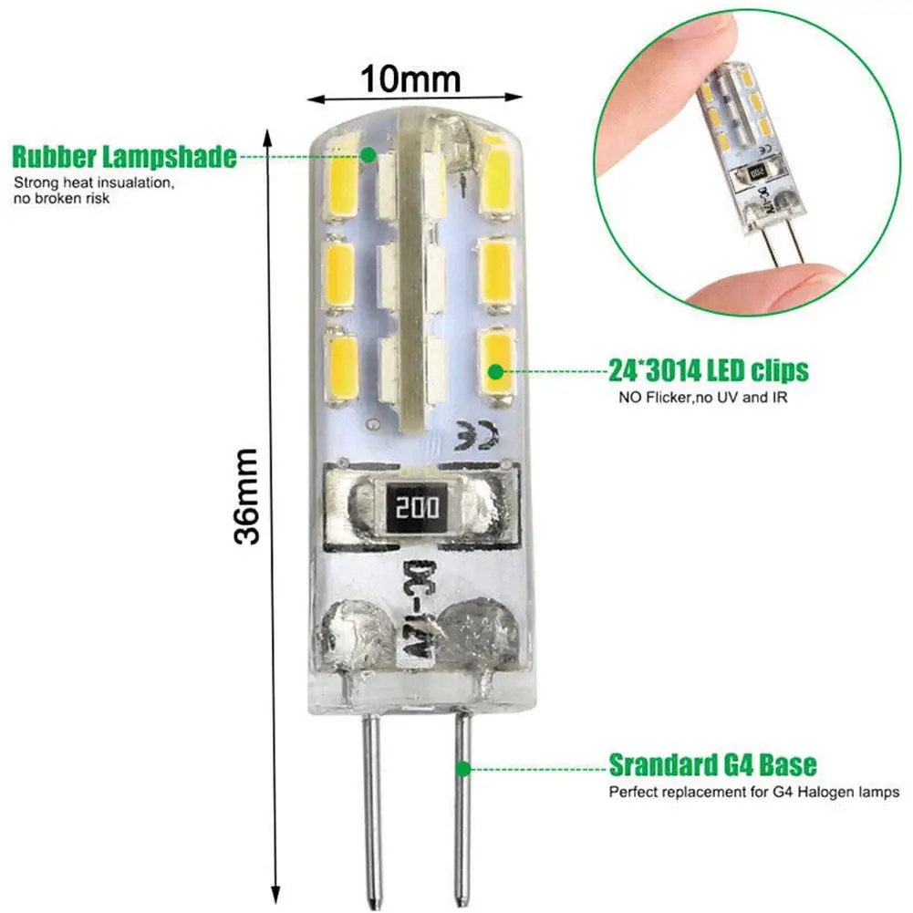 

10pcs G4 Led Bulb 2W 24led 12V AC220V 3014SMD Saving Mini Silicone Lamp 360Beam Angle Replace halogen Light Spotlight Chandelier