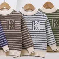 2024 Winter Children's Sweaters Striped Warm Pullover Clothes Kids Boys Long Sleeve Knitted Sweater Baby Thick knitwear 2