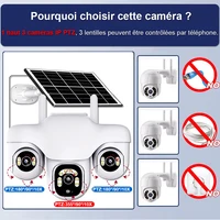 Caméra solaire 4G 3 PTZs, Protection de sécurité domestique intelligente pour l'extérieur, moniteur de Surveillance vidéo, alarme de détection humaine, caméras de vidéosurveillance IP 2