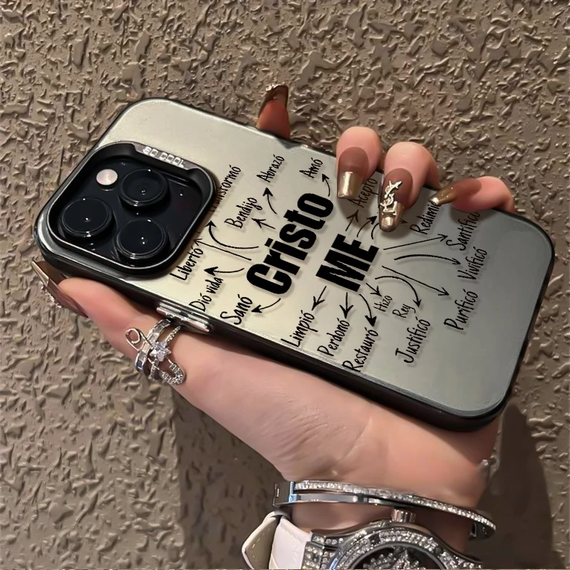 Christian-Themed Phone Case with Spanish Pattern Design