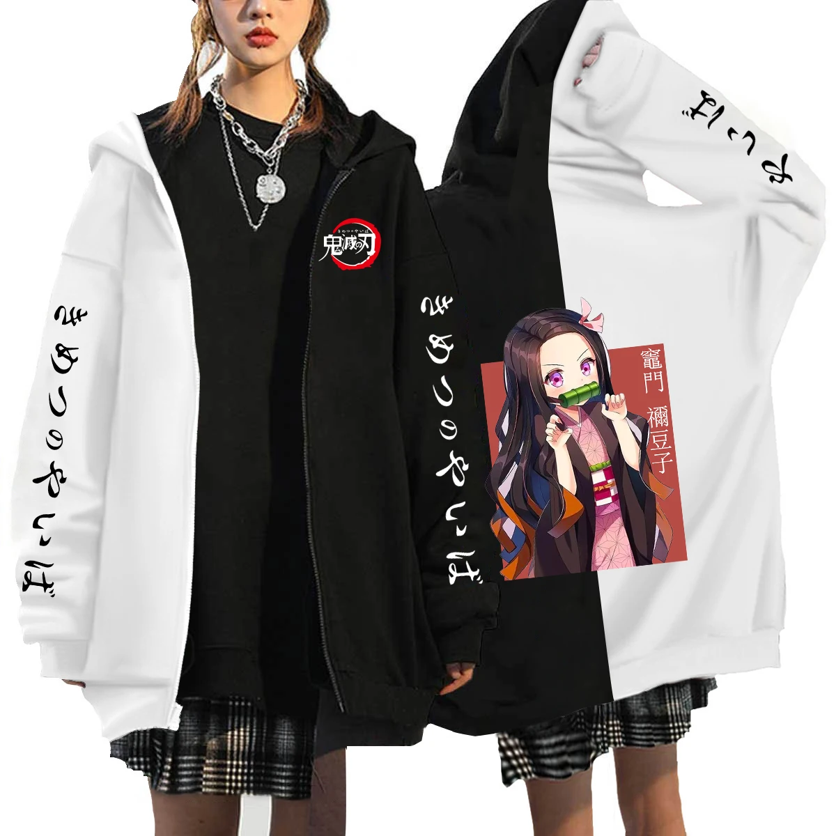 Demon Slayer Nezuko Zip Up Hoodie Women Anime Element Kawaii Cartoon