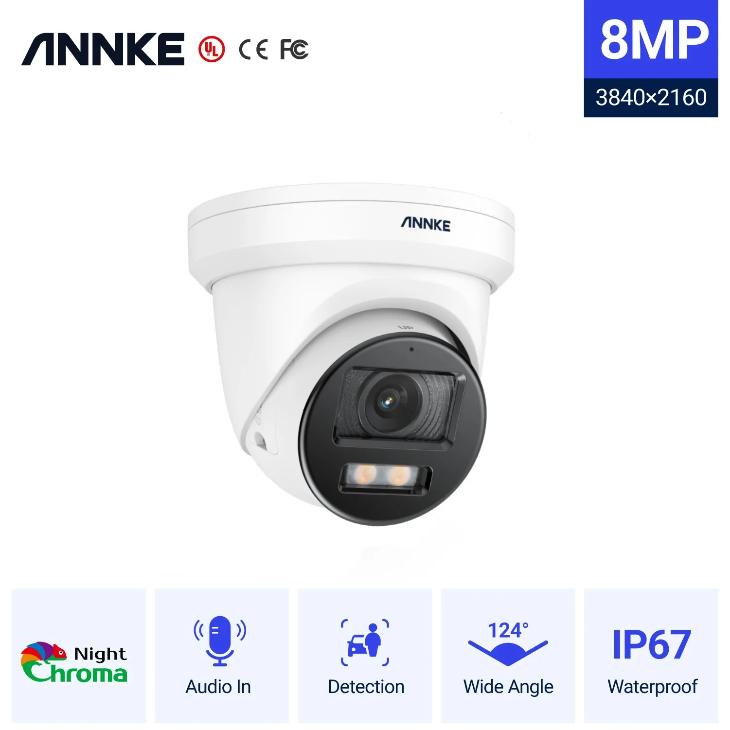 ANNKE 4K Ultra HD PoE Security Camera Outdoor Turret Color Night Vision IR Network Human Vehicle Detection Surveillance Camera