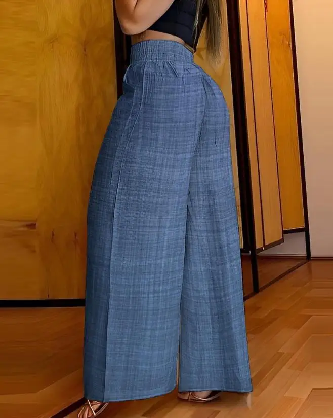 Women's Pants 2024 Spring Fashion Chain Decor High Waist Casual Pocket Design Loose Daily Long Wide Leg Pants Y2K Streetwear