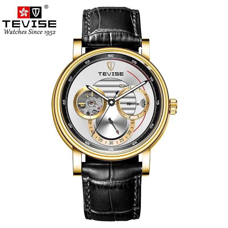 Automatic Mechanical Watch for Men Leather Strap Skeleton Watch 24 Hours Luminous Watch Fashion Casual Watch - 2