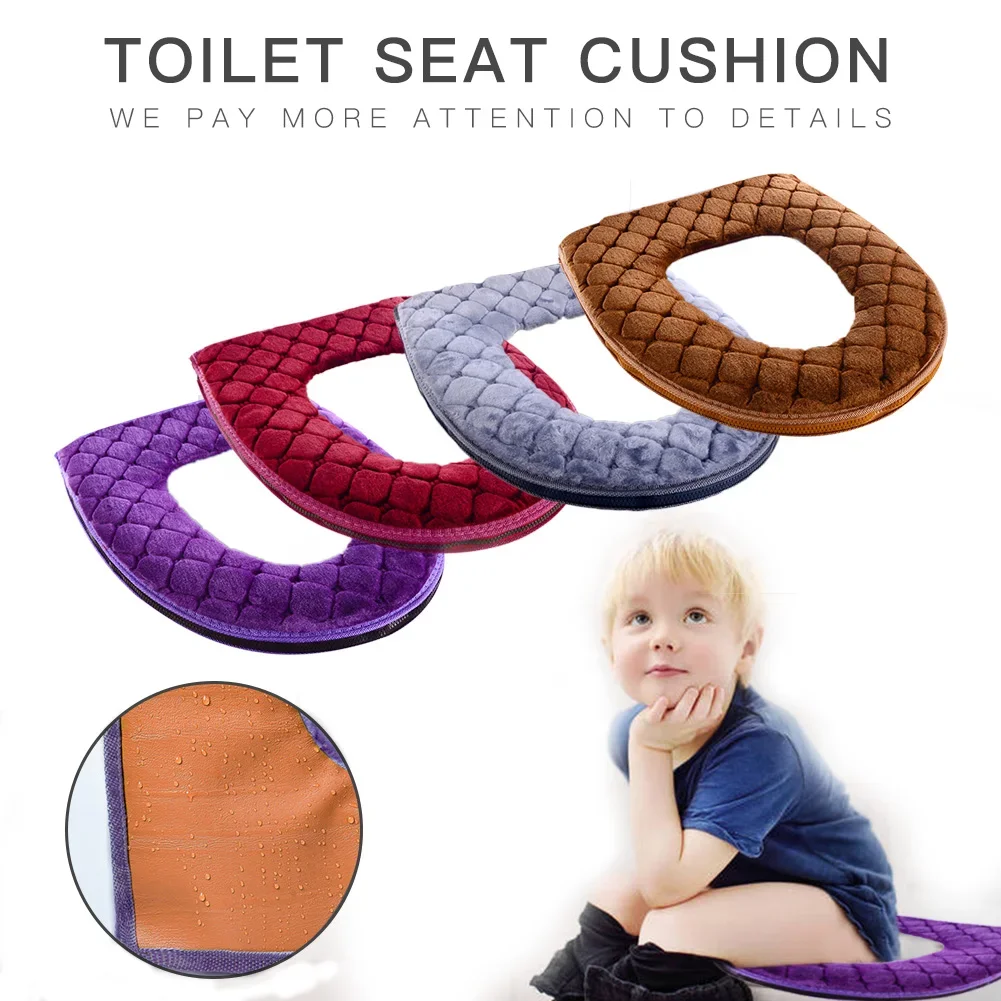 Bathroom Toilet Seat Cover Soft Winter Warm Plush Cushion O-shaped Washable 37cm&times;44cm