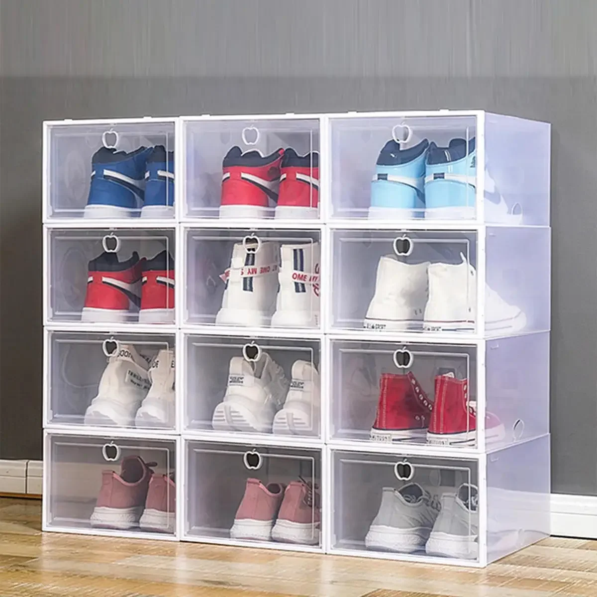 Transparent Plastic Shoe Box with Flip Cover, Stackable and Waterproof