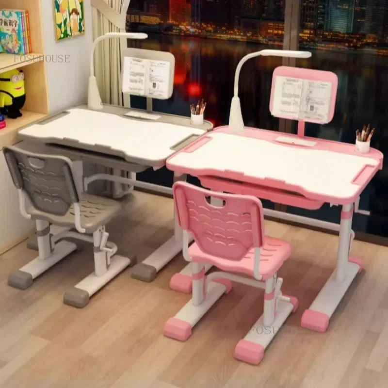 Children's Study Table Primary School Students' Writing Desks Liftable Tables Household Simple Kid's Desk and Chair Set B