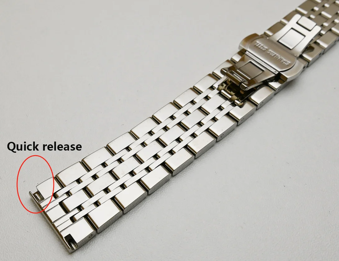 Elegant Polished Silver, Black, Gold Stainless Steel Watch Bracelet