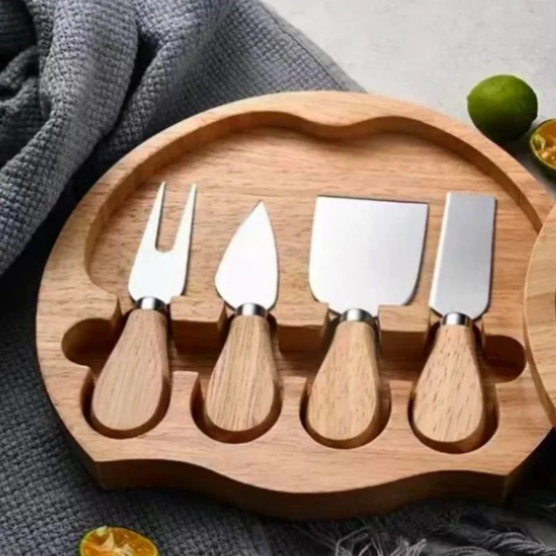 4 Cheese Knives Set Cheese Cutlery Steel Stainless Cheese Slicer Cutter Wood Handle Mini Knife Butter Knife Spatula Fork