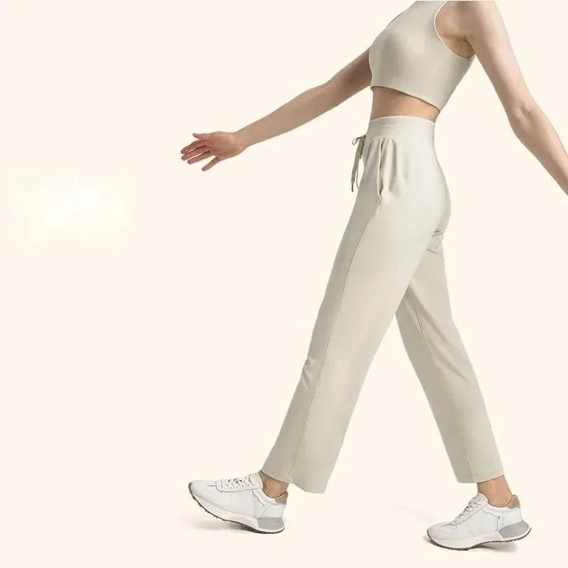 Lemon Drawstring Straight-Leg High Rise Slim fit Pant  Sweat-wicking 4-way stretch Feels Cool to The Touch Yoga Pant With Pocket