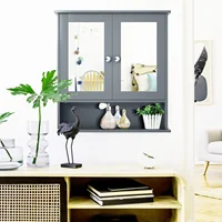 Wall Mount Mirror Cabinet Bathroom Medicine Cabinet Organizer Grey 5