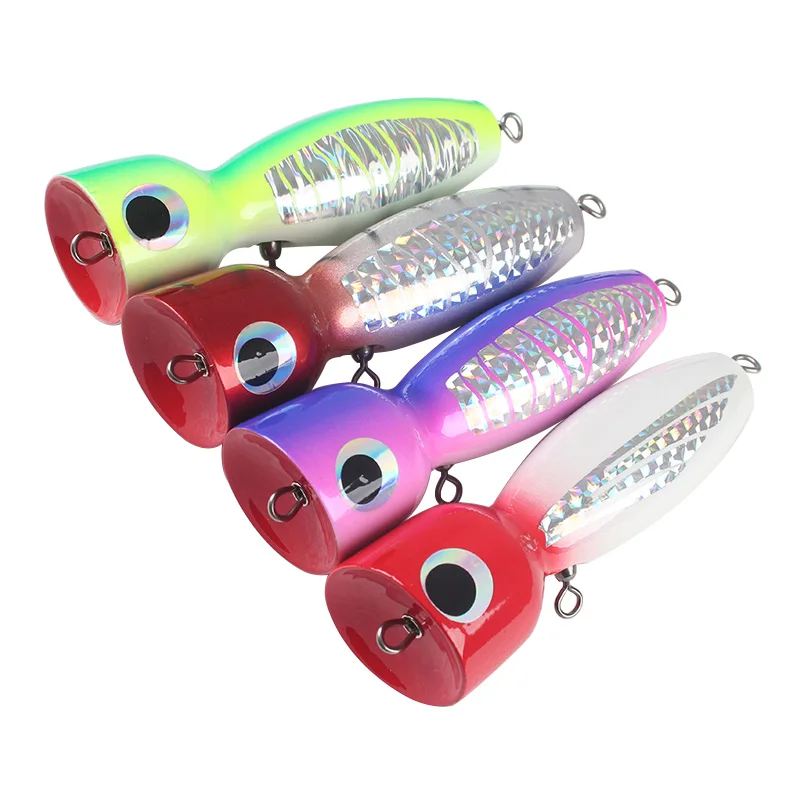 80g 150mm custom Surface Popping gt fishing bait wooden popper lures saltwater fishing tuna lures trolling