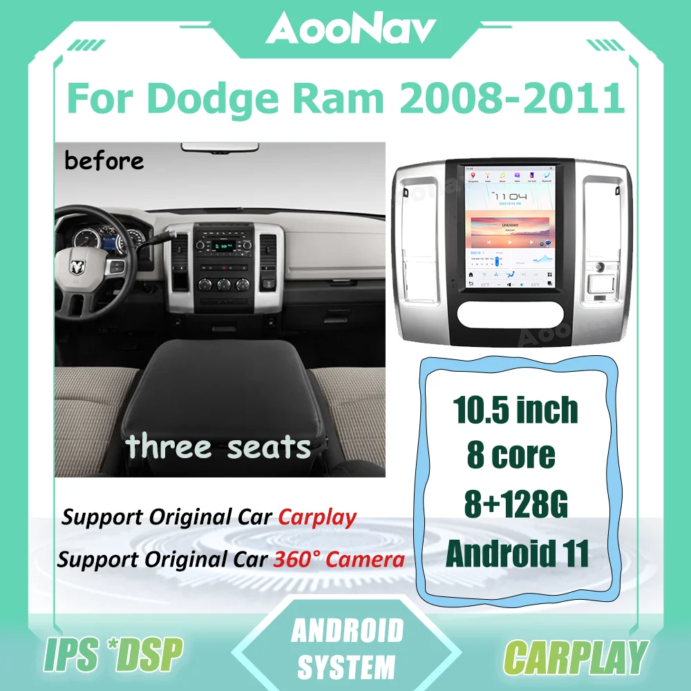 

10.5 Inch Car Radio For Dodge Ram 2008-2011 Android 11 Auto Stereo Receiver Multimedia Player GPS Navigation Wireless Carplay