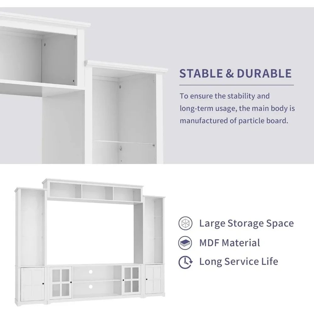 4 Piece Wall Unit TV Stand with Bookshelf,TV Console Table Media Entertainment Center, Living Room Wine Cabinet Display Cabinet 3