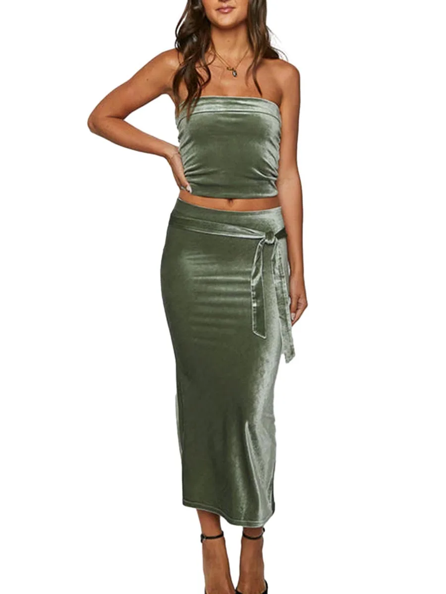 Elegant Ombre Printed One-Shoulder Cutout Top and High-Waisted A-Line Skirt Set
