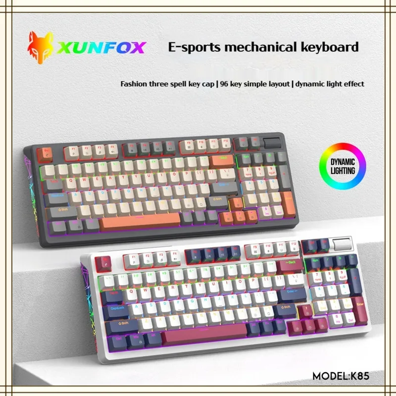 

New K85 Wired Mechanical Keyboard With Colorful Backlight 96 Key Usb Interface Full Key Hot Swap Three Color Key Hat For Pc Mac