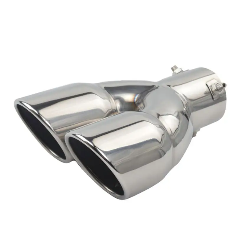 Car Exhaust Pipe Universal Double Outlet Car Muffler Tip Stainless Steel Chrome End Trim Modified Tail Throat Liner