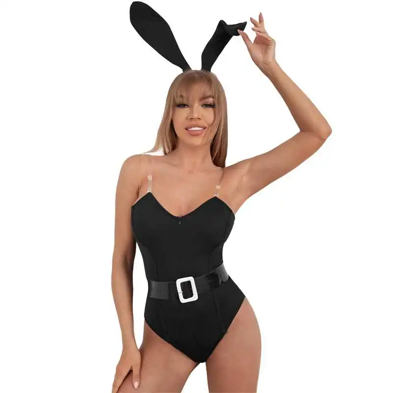 

Women's Sexy One Piece Strappy Underwear Cuplessnude Cosplay Bunny Girl Lingerie Black Suit Sexy Erotical Bodysuit