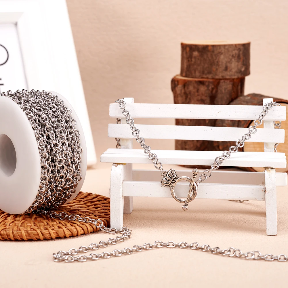 10m 304 Stainless Steel Rolo Chains Belcher Chain Link Chain Unwelded for Jewelry Making DIY Women Men Bracelet Necklace HIPHOP
