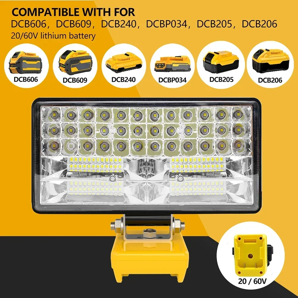 8 Inch Car LED Work Light Flashlight Electric Torch Spotlight For Dewalt DCB206 DCB606 18V 20V 60V Li-ion Battery USB Power Bank Led Flashlight Led Lights Led Work Light Work Light