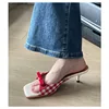 Retro Plaid Bow Sandals Kitten Heels White Red French Style Peep Toe Shoes Mixed Color Sweet and Cute Women's Vocation Shoes 4