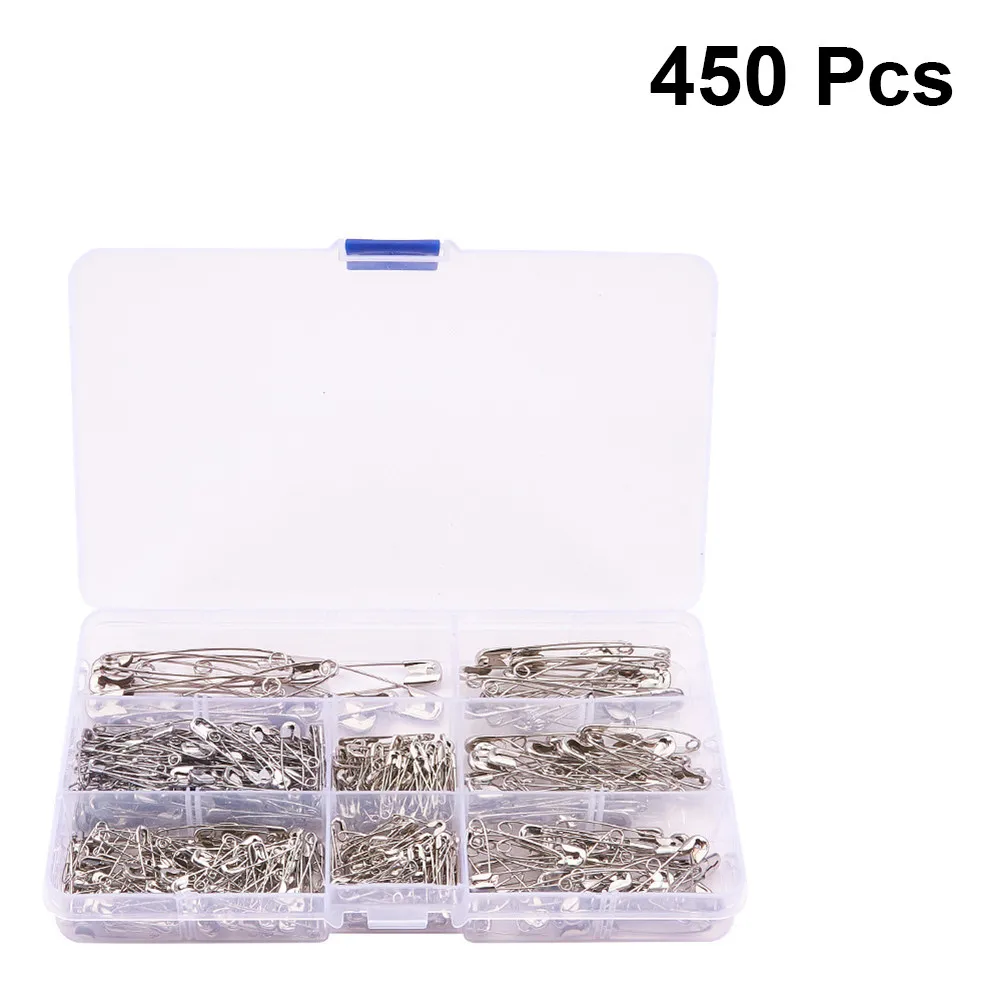 450Pcs 미니 버클 핀 DIY 액세서리 용 강력한 철 안전 핀 의류 고정 공예 프로젝트 양말 정리 도구 실버
