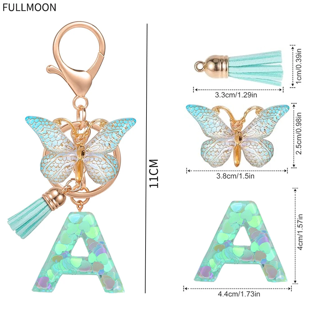 MWOOT Letter Keychain Iniziale Portachiavi Lettera V Resina,Alfabeto Keyring con Ciondolo a Forma Nappe Farfalla,Portachiavi Charm con Foglio D'oro