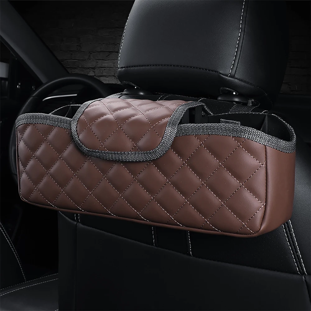 

Кожаный чехол для хранения на спинку сиденья автомобиля, подвесная сумка на подголовник, аксессуары для автомобильного интерьера, держатель для телефона, сумка-Органайзер для мусора