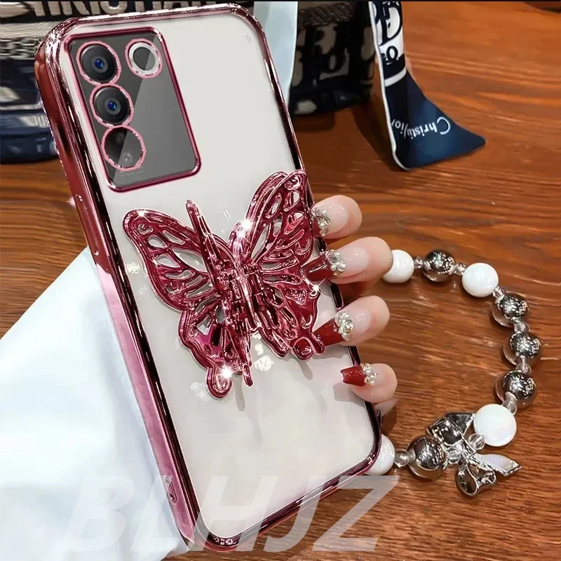Elegant 3D Butterfly Glitter Bracelet Phone Holder Case