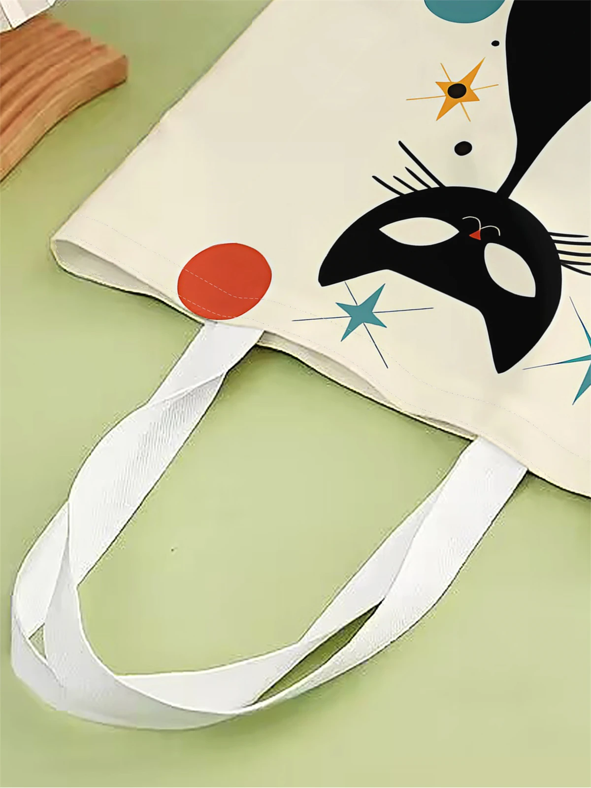 1pc,cartoon black cat handbag, reusable fashionable handbag, multifunctional handbag, printed canvas shopping bag