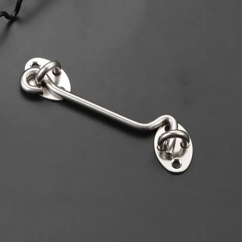 2pcs 4 Inch Thickened Stainless Steel Silver Door Latches for Window / Sliding Door / Cabinet, Hook and Eye Lock Windproof Hooks